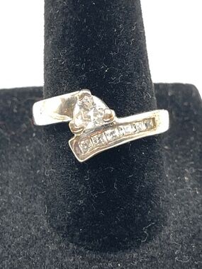 Silver Plated IBB Signed CZ Bypass Ring 7 1/2